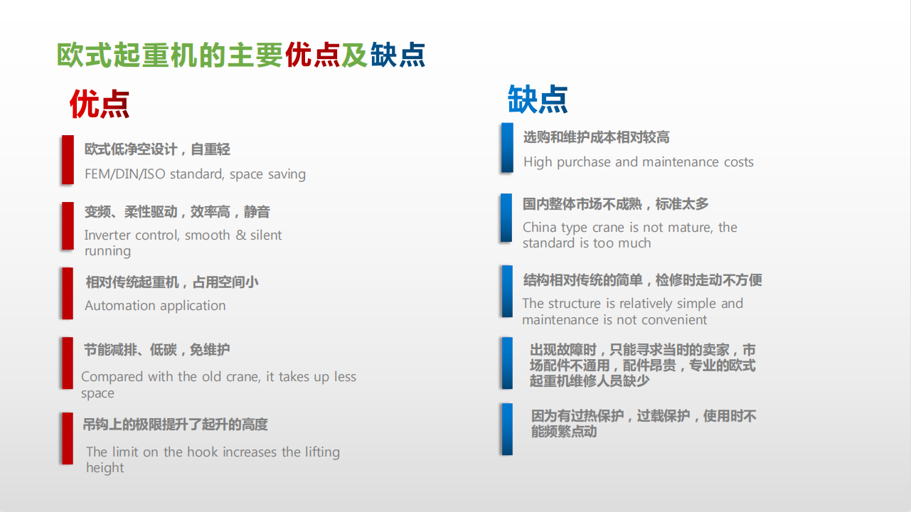 歐式起重機(jī)的主要優(yōu)點(diǎn)及缺點(diǎn)說(shuō)明
